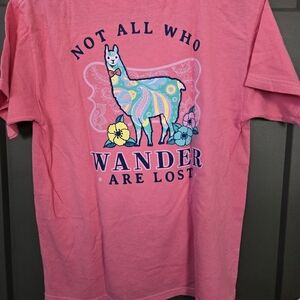 Girls Pink Graphic T-Shirt with Llama Design SZ L